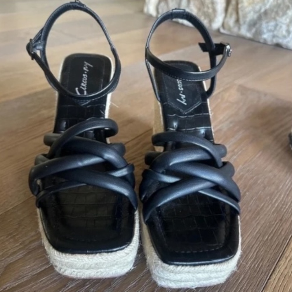 Circus NY by Sam Edelman Irene Espadrille Platform Wedge Sandal | Black | Size 9 - Picture 6 of 12